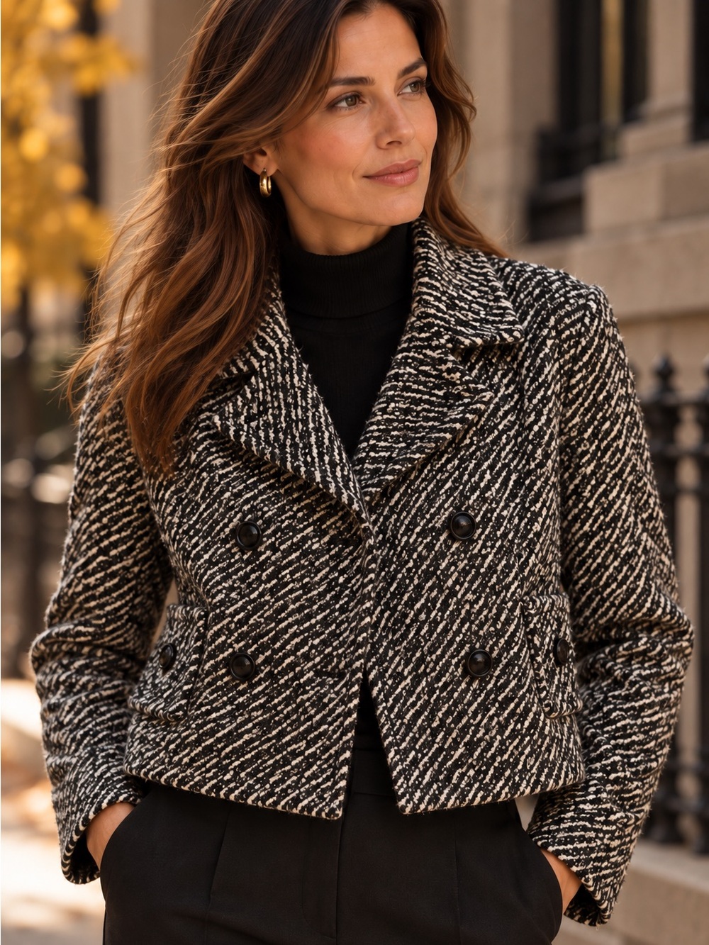 Talbots Black Boucle Cropped Jacket Textured Blazer Size 12